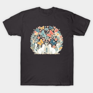 Two White Cats Amidst a Flutter of Butterflies T-Shirt